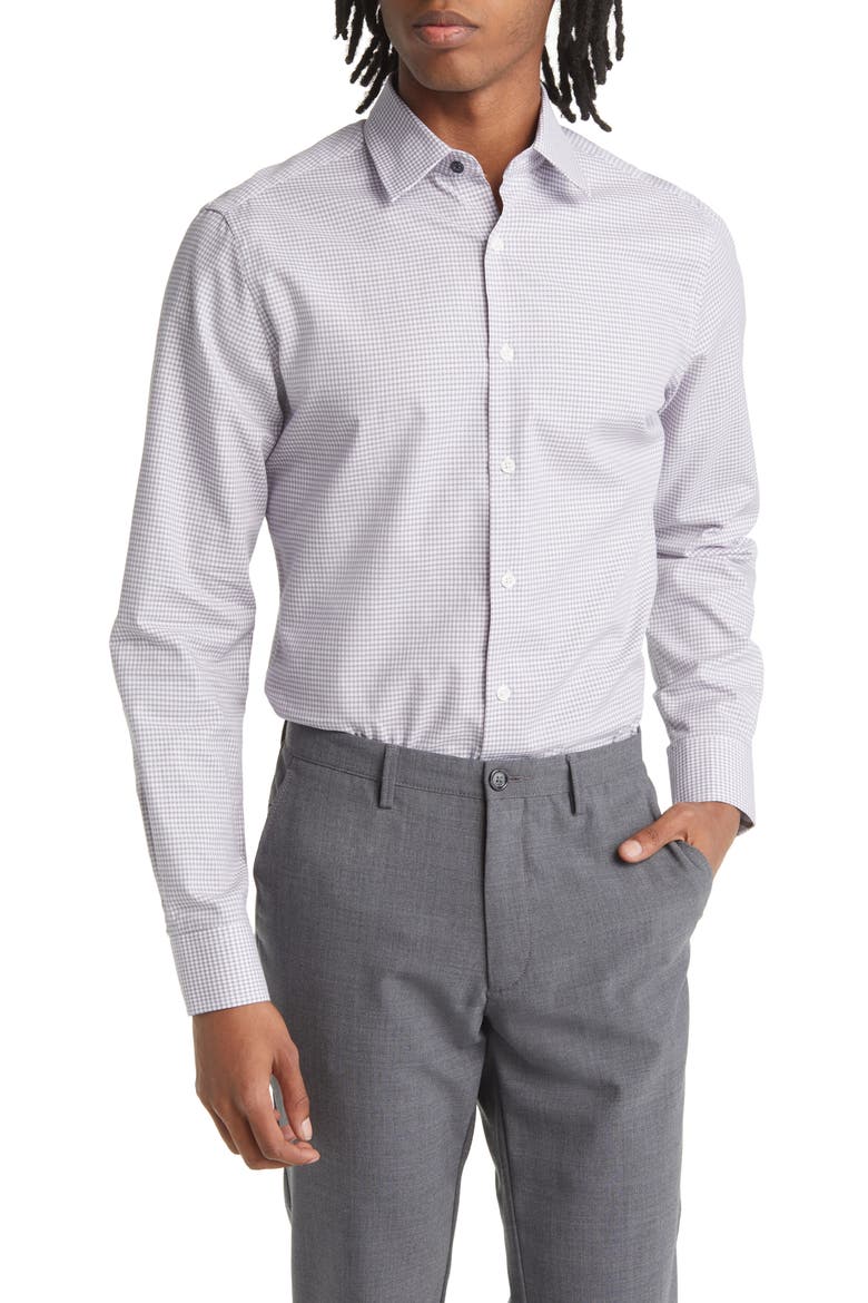 Tailored Fit Box Check Dress Shirt, Main, color, GREY