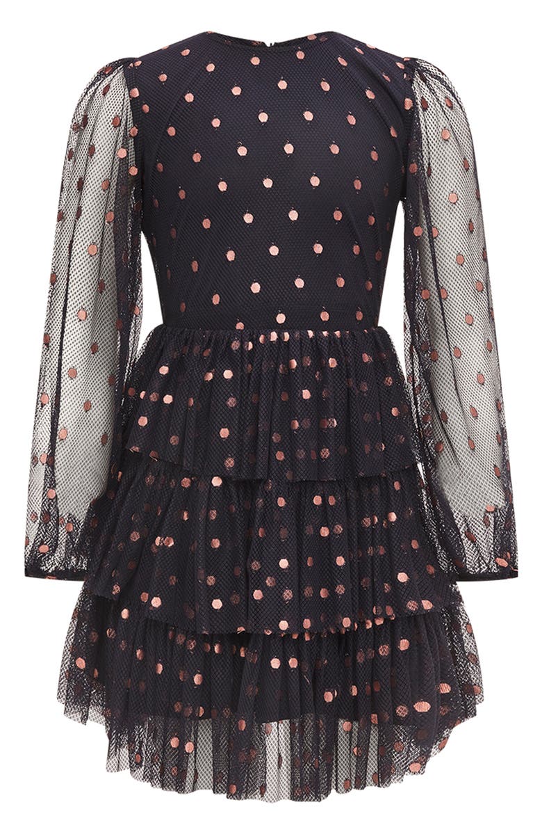 Bardot Junior Kids' Long Sleeve Spot Mesh Minidress, Main, color,