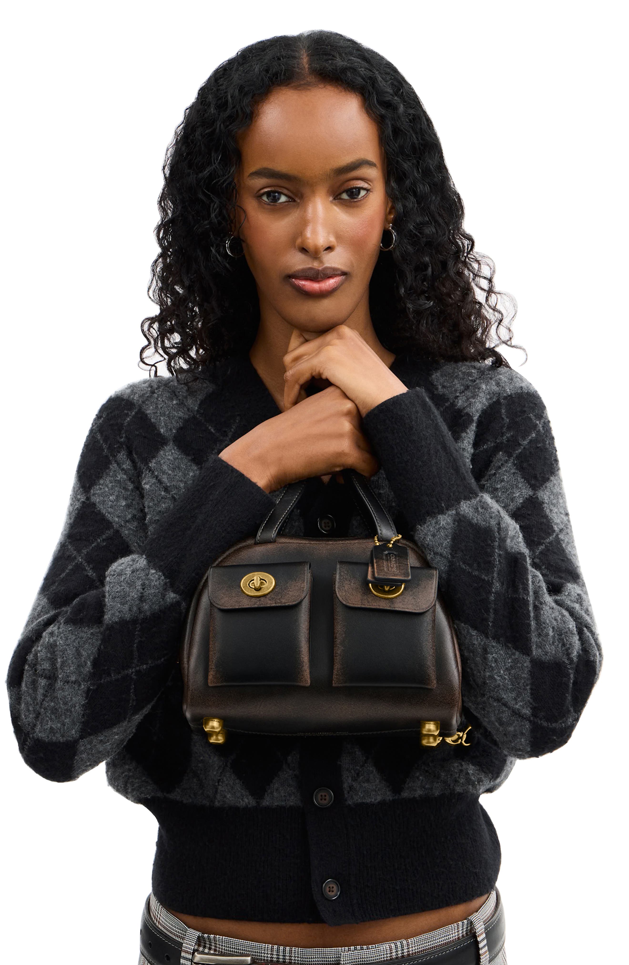 COACH Twin Turnlock Loved Leather Top Handle Bag, Alternate, color, 