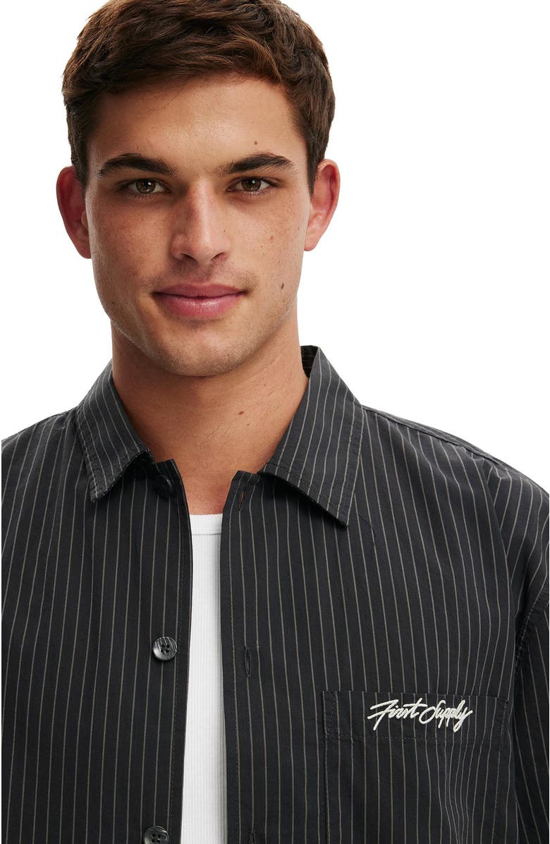 Cotton On Men's Ventura Short Sleeve Shirt, Alternate, color, Black Stripe Emb