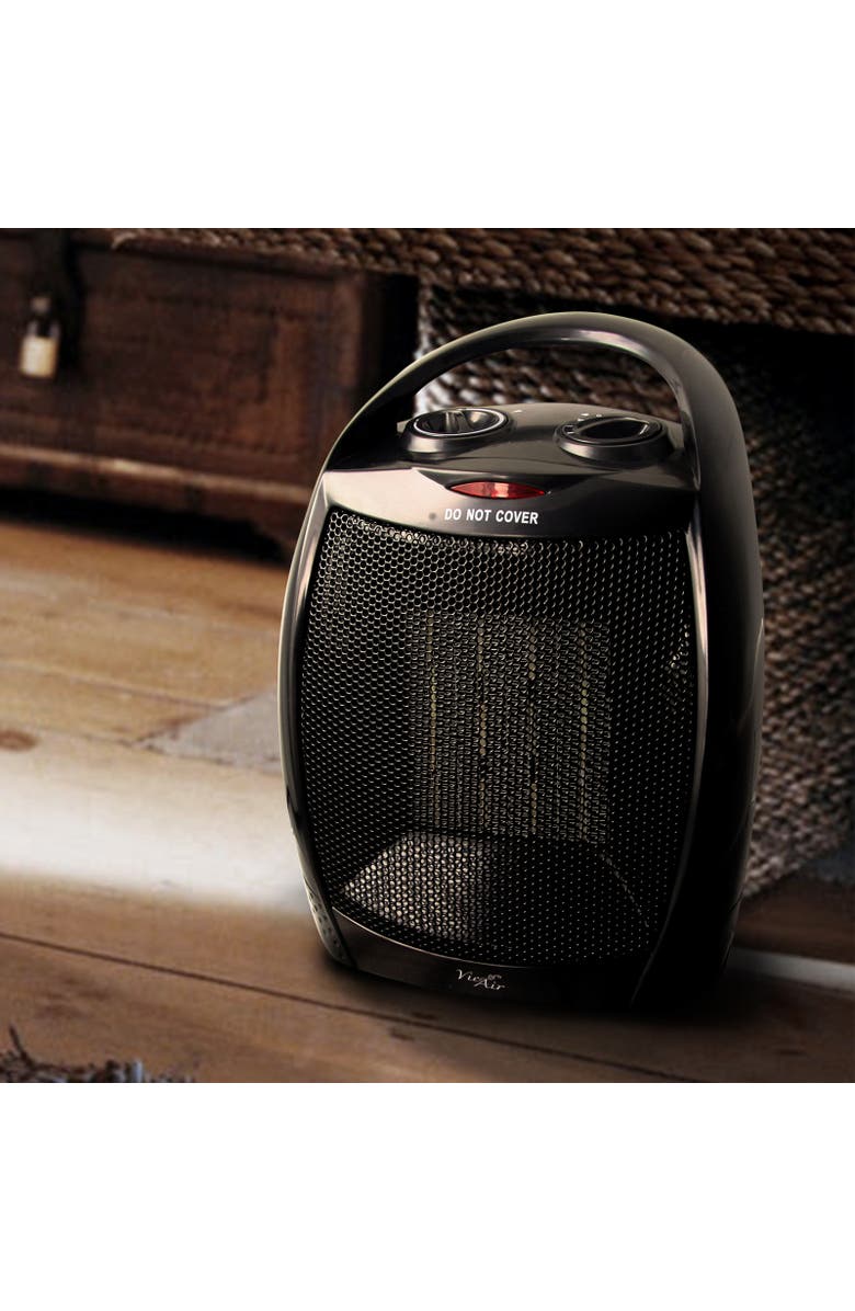 Vie Air 1500W Portable 2 Settings Black Ceramic Heater with Adjustable Thermostat, Alternate, color, Black