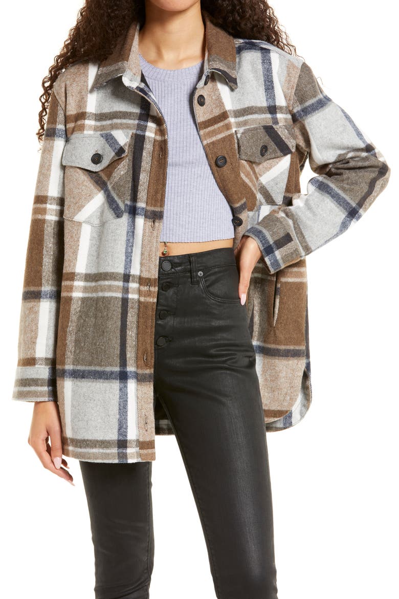 Shirt Jacket, Main, color, BROWN BLACK PLAID