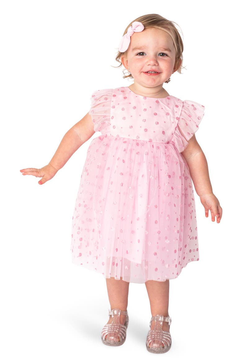 Kids' Glitter Dot Ruffle Party Dress, Main, color, PINK