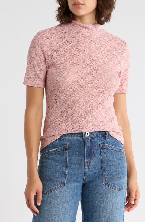Mock Neck Lace Top