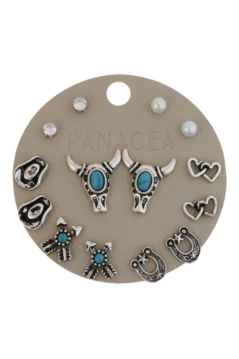 Western Set of 7 Assorted Stud Earrings, Main, color, SILVER