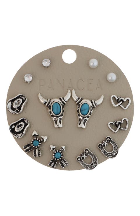 Western Set of 7 Assorted Stud Earrings