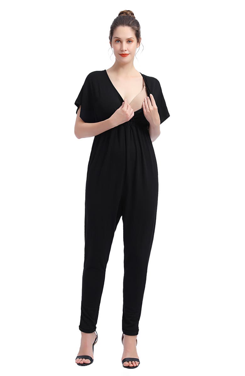 Kimi and Kai Lue V-Neck Maternity/Nursing Jumpsuit, Alternate, color, Black