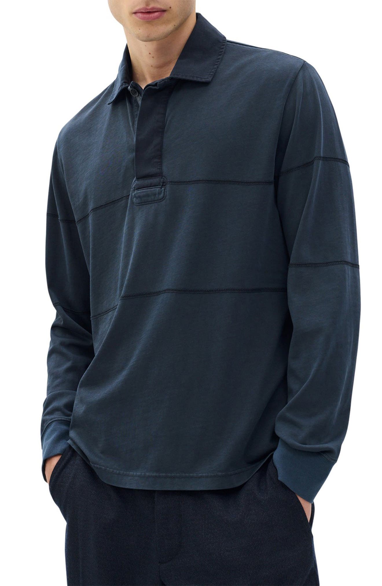 Rag & Bone Washed Rugby Shirt In Blue