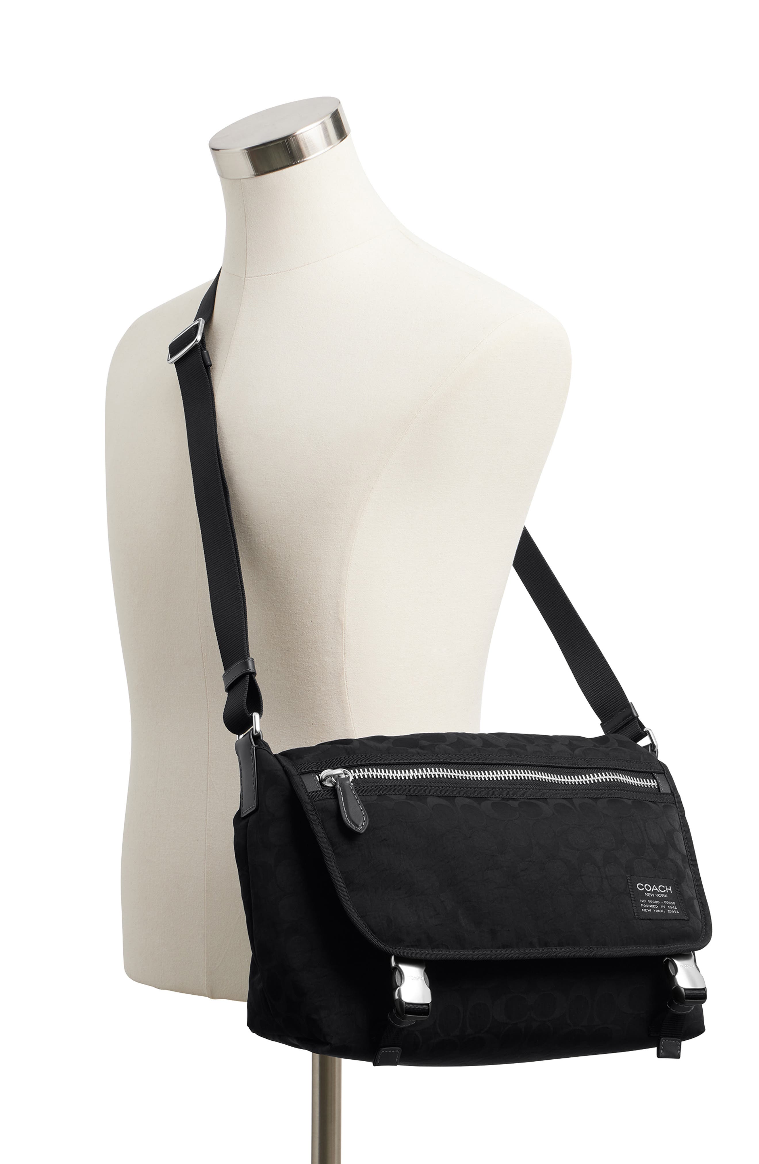 COACH Signature Nylon Messenger Bag, Alternate, color, Black
