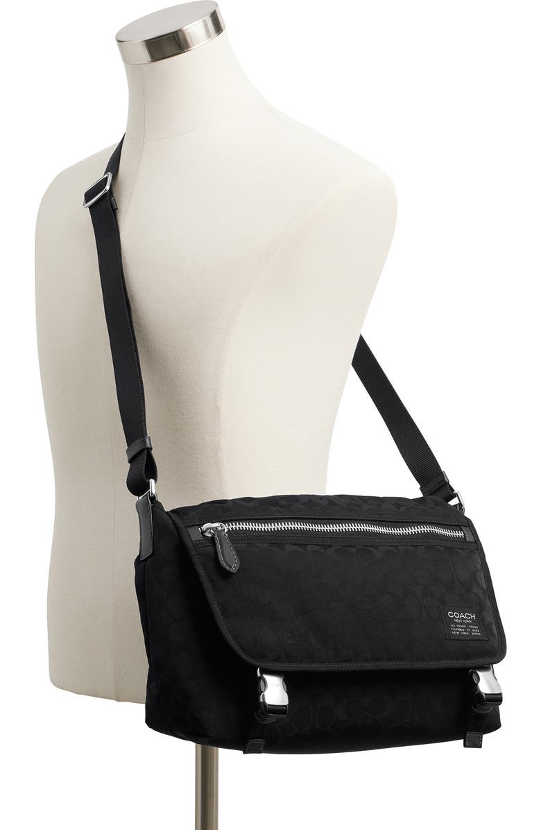 COACH Signature Nylon Messenger Bag, Alternate, color, Black