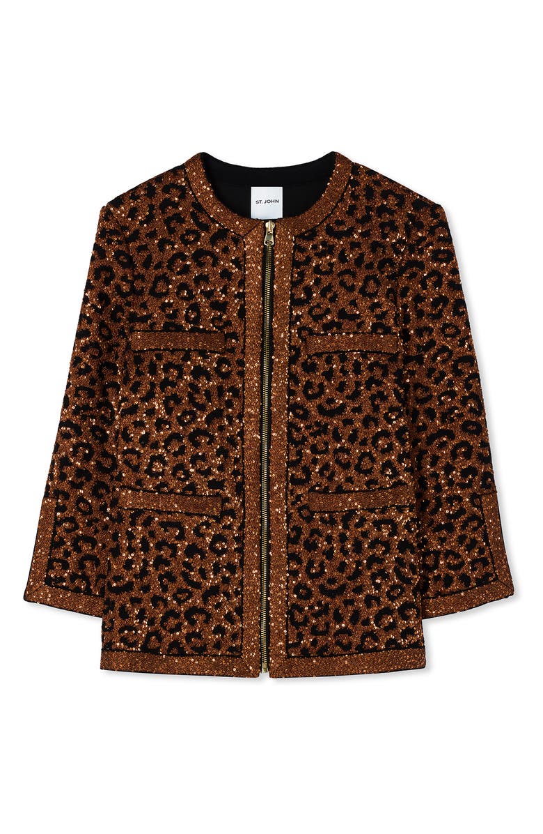 St. John Evening Sequin Leopard Jacquard Jacket, Alternate, color, 