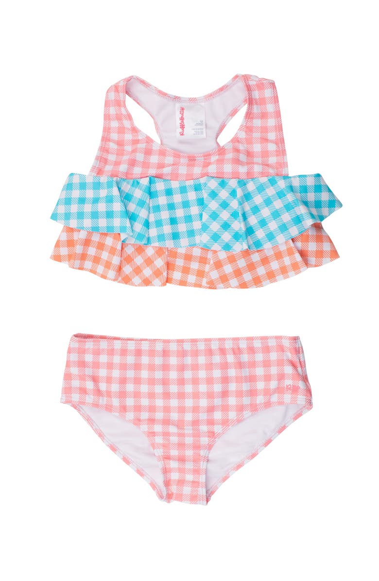 RuffleButts UPF50 Flounce Bikini, Main, color, Seaside Gingham Color Block