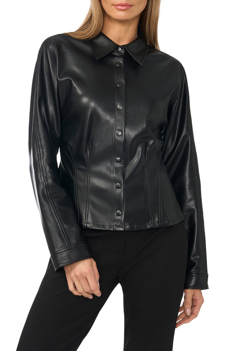 Faux Leather Long Sleeve Top, Main, color, RICH BLACK