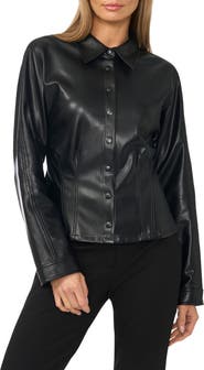 Halogen® Faux Leather Long Sleeve Top