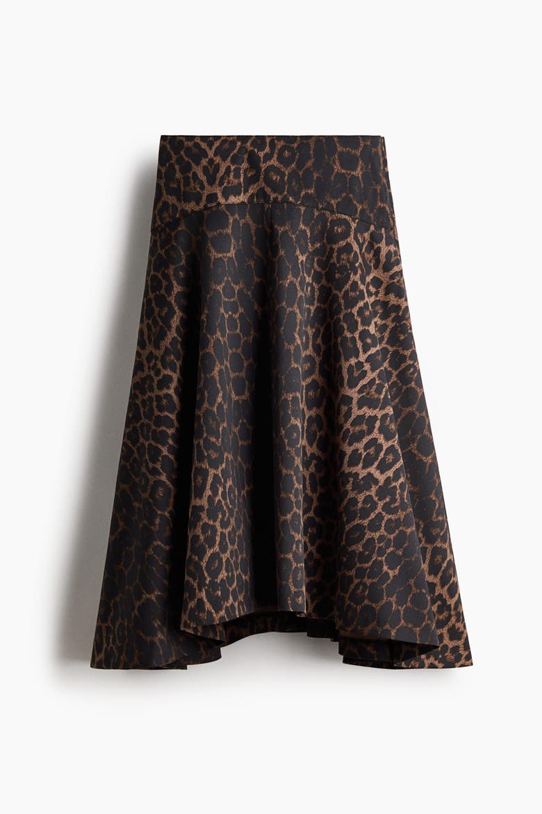 Flared Twill Skirt, Alternate, color, Dark brown/leopard print