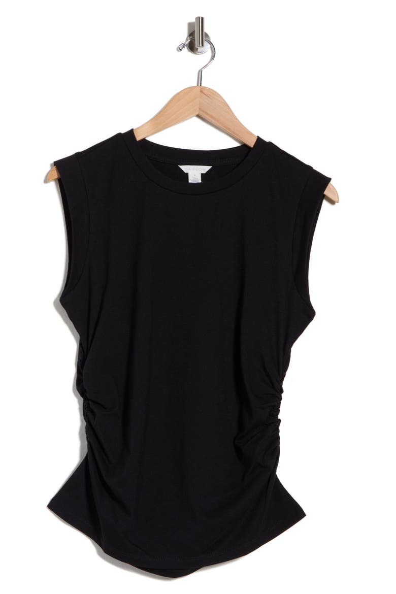 Side Ruched Cotton Blend Tank, Alternate, color, BLACK