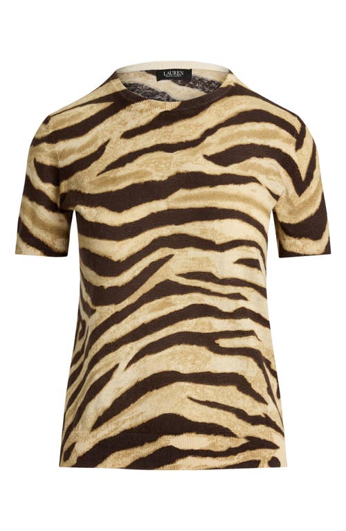 Ralph Lauren Lauren Zebra Stripe Short Sleeve Linen & Cotton Sweater