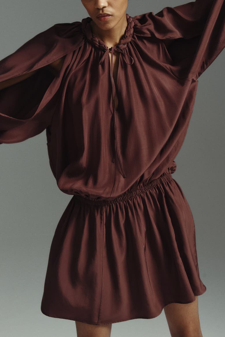 Braid-detail Tunic Dress, Alternate, color, Dark brown