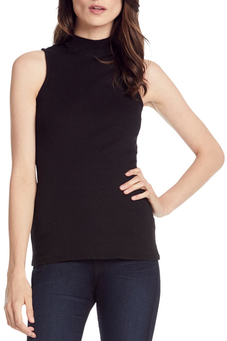 Shine Mock Neck Tank Top, Main, color, BLACK