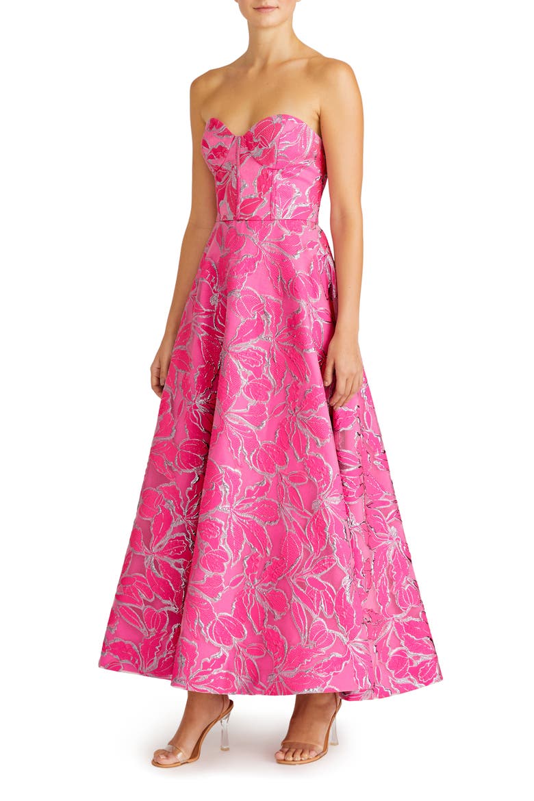 Amelia Strapless Metallic Brocade Gown, Alternate, color, AZALEA PINK