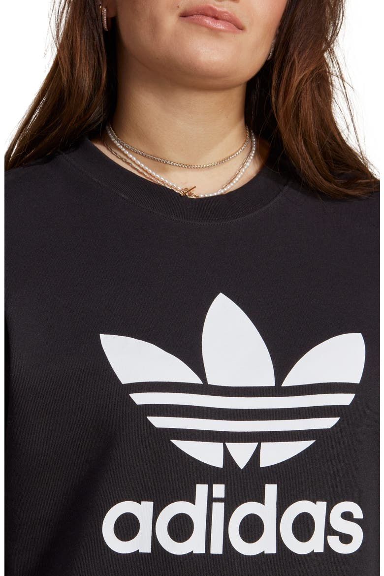 Trefoil Logo Crewneck Cotton Sweatshirt, Alternate, color, BLACK