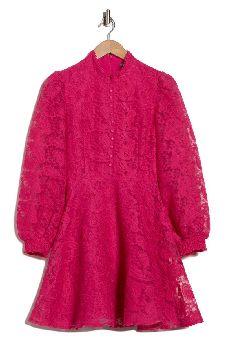 Amber Long Sleeve Lace Fit & Flare Dress, Alternate, color, FUCHSIA