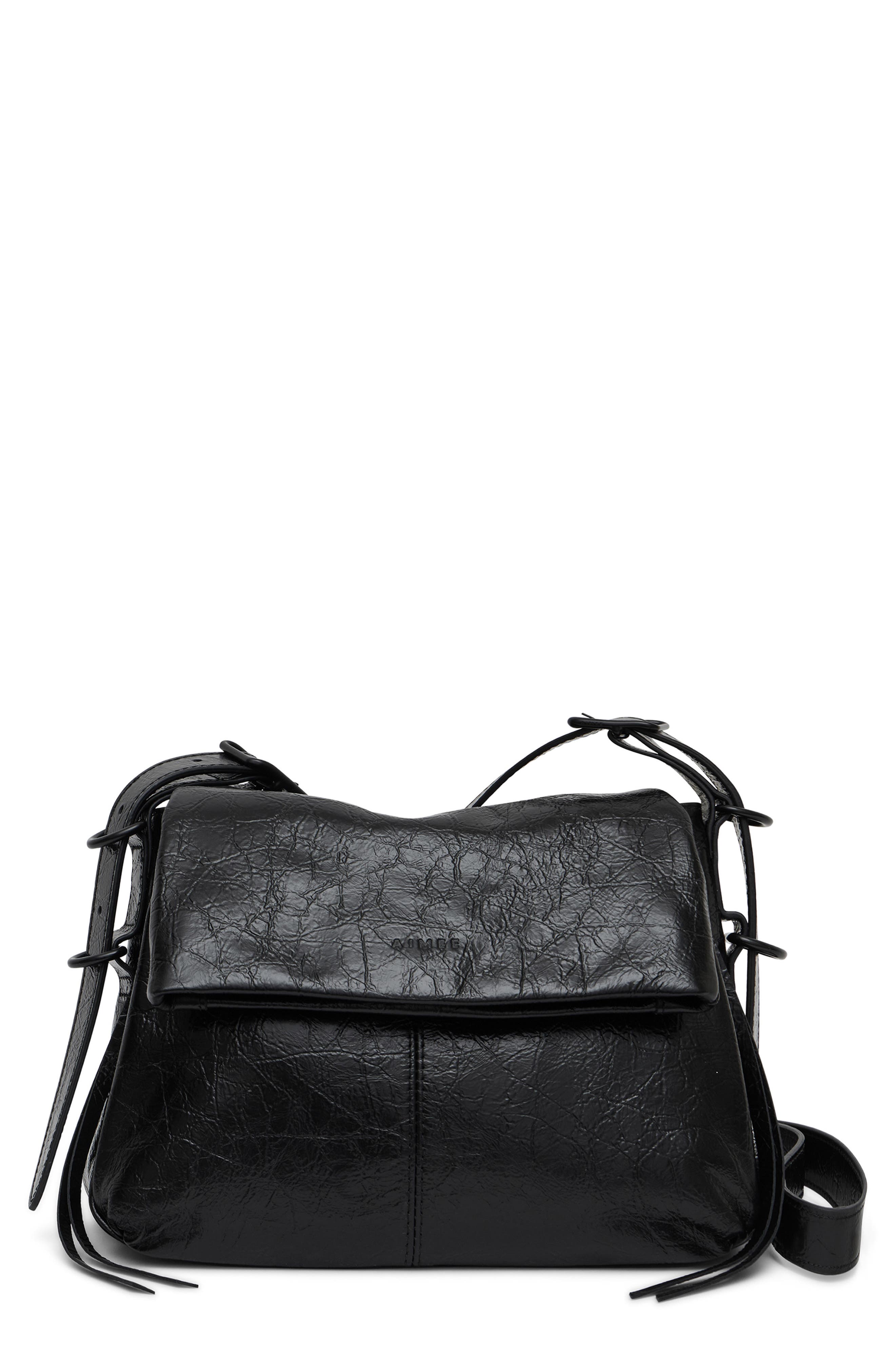Bali Double Entry Leather Crossbody Bag, Main, color, BLACK CRINKLE