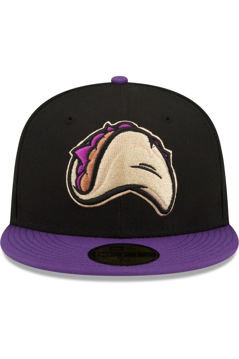 Men's New Era Black/Purple Fresno Grizzlies Tacos Theme Night 59FIFTY Fitted Hat, Alternate, color, Black