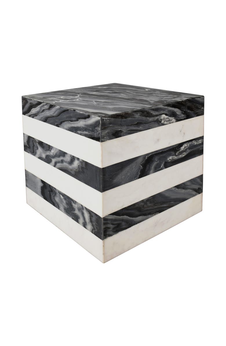 JONATHAN Y Felix 15" Contemporary Natural Marble Handmade Cube End Table, Main, color, Black/White