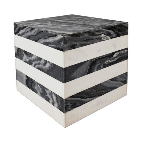 Felix 15" Contemporary Natural Marble Handmade Cube End Table