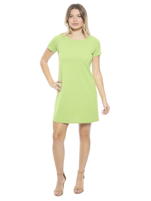 Womens Short Sleeve Round Neck Mini Shift Dress