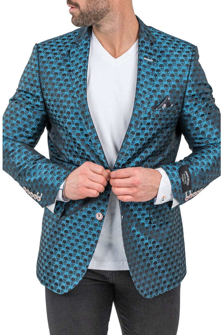 Skullrepeat Blue Jacquard Blazer, Alternate, color, BLUE