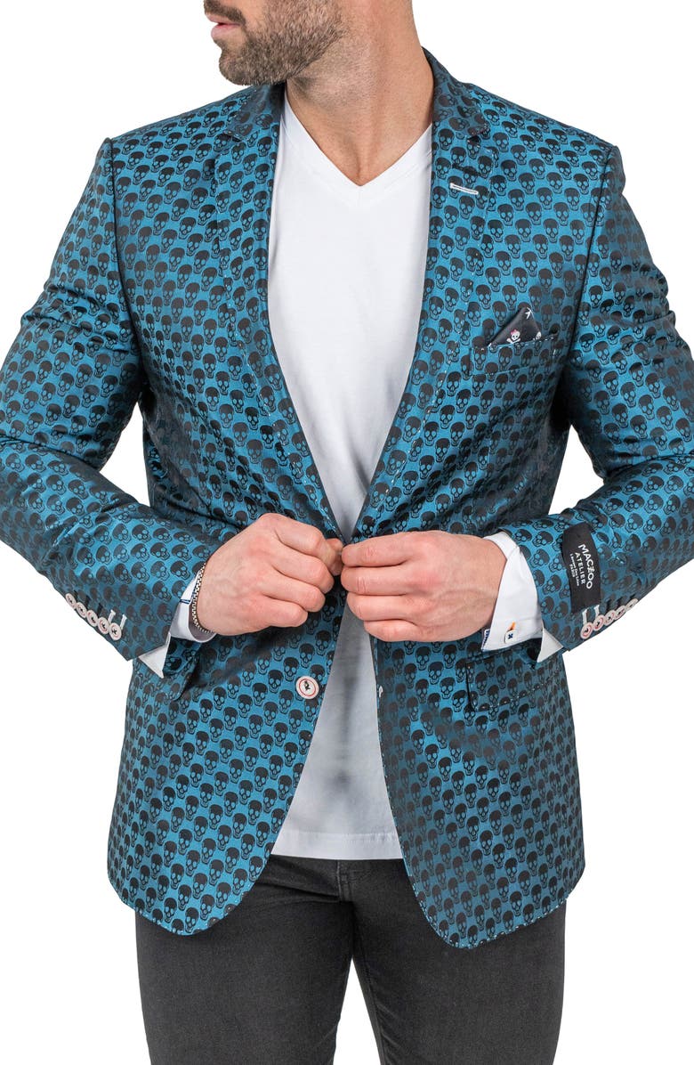Maceoo Skullrepeat Blue Jacquard Blazer, Alternate, color, Blue