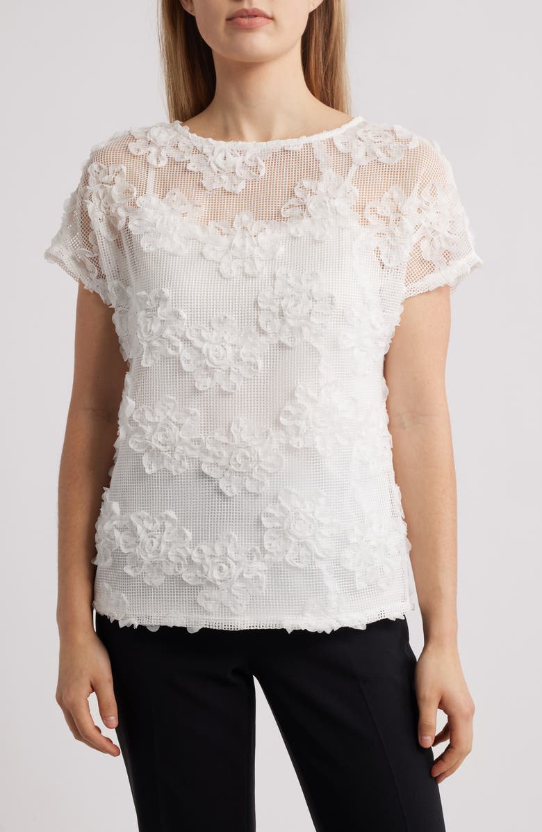 Anne Klein Floral Soutache Mesh Top, Main, color,