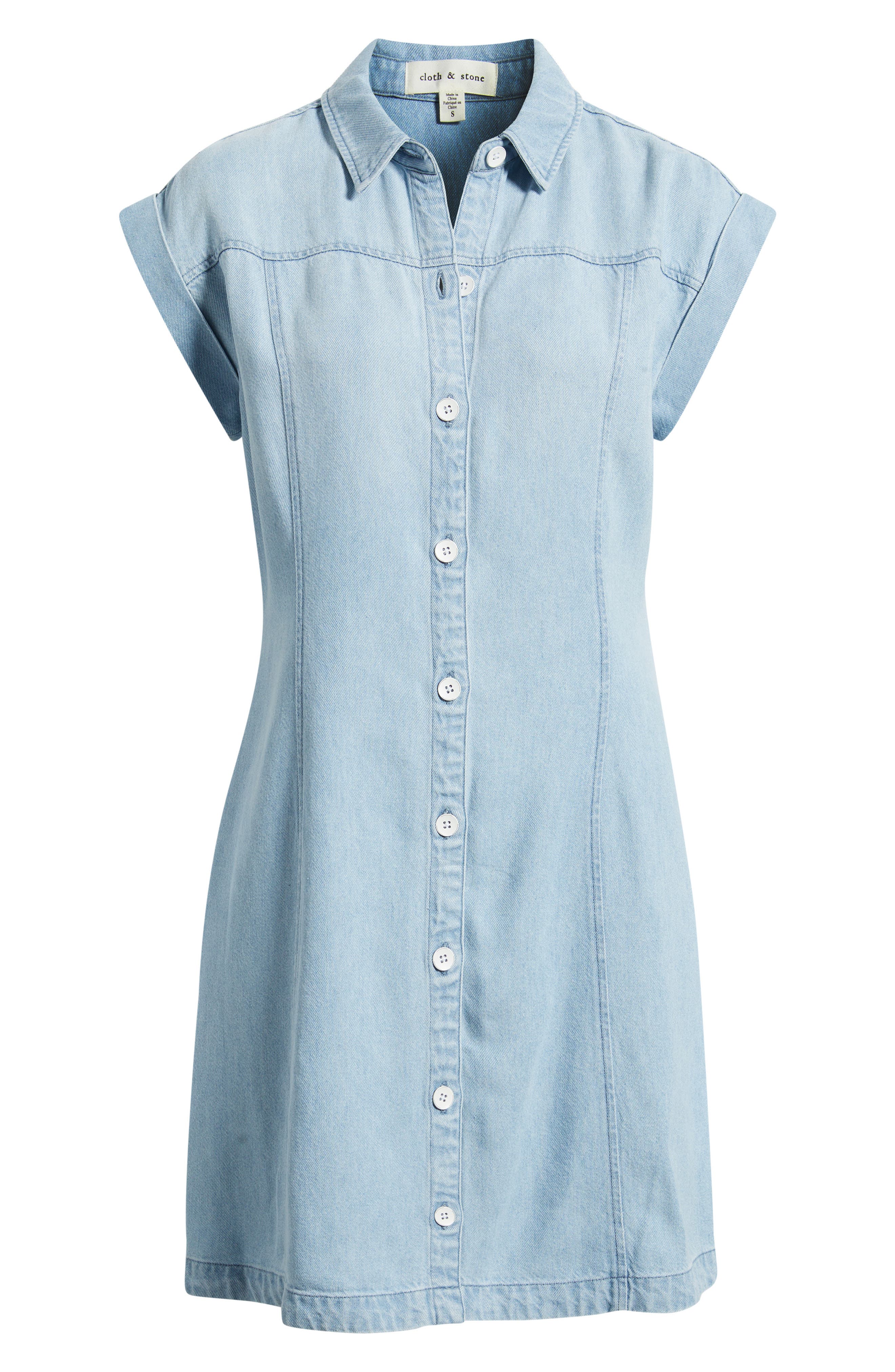 cloth and stone denim dress & Large Chambray Off Shoulder Sun Blue Babydoll Beach Features vertical panel construction Anthropologie Cloth & Stone Chambray