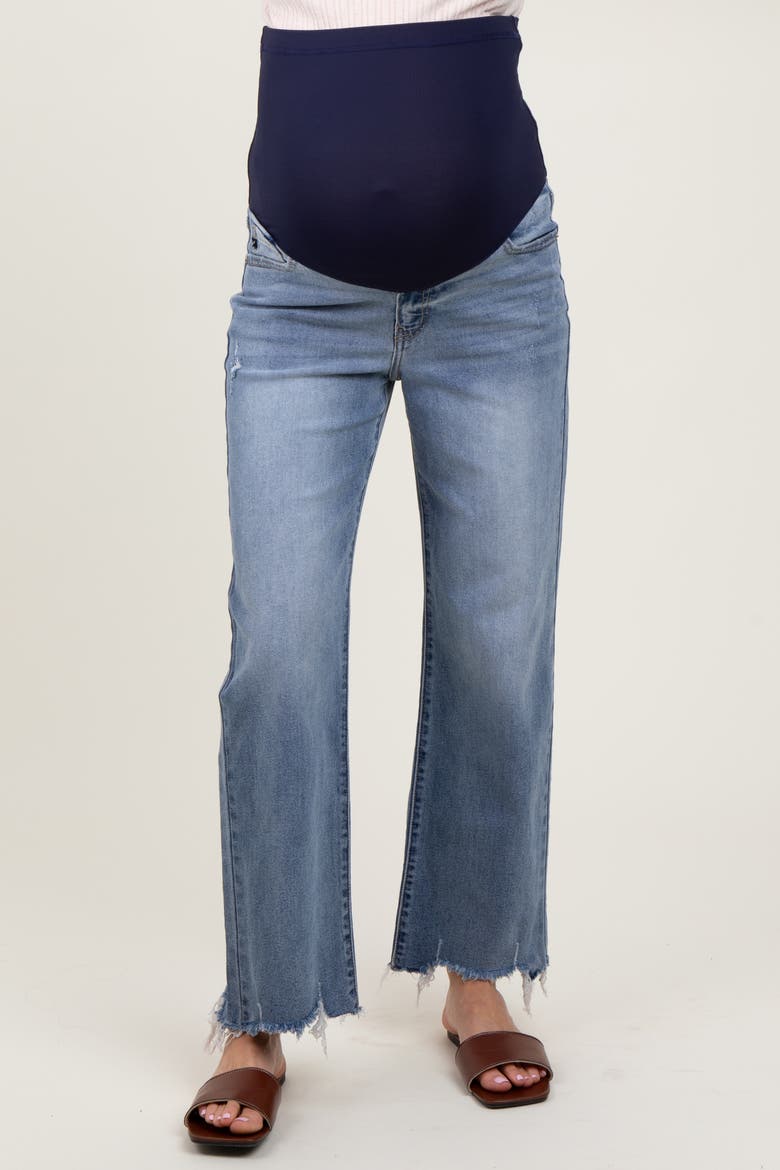 Fringe Hem Maternity Wide Leg Jeans, Alternate, color, Light Blue