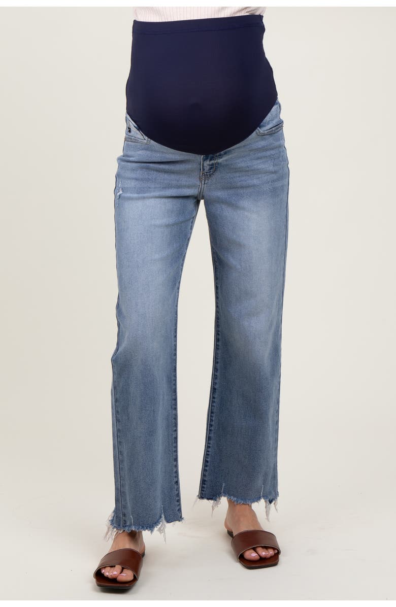 PinkBlush Fringe Hem Maternity Wide Leg Jeans, Alternate, color, Light Blue