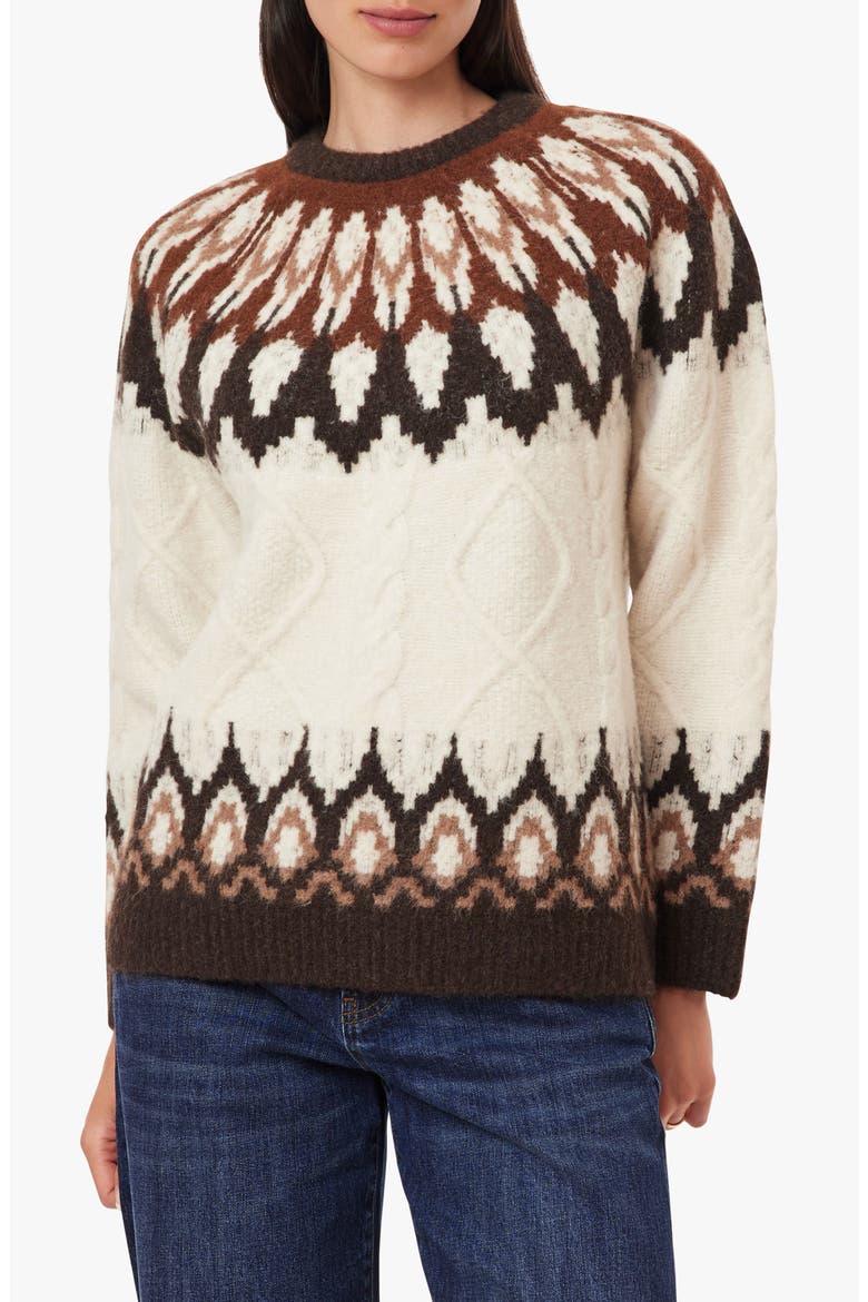 Fair Isle Cable Sweater, Main, color, IVORY BROWN FAIRISLE