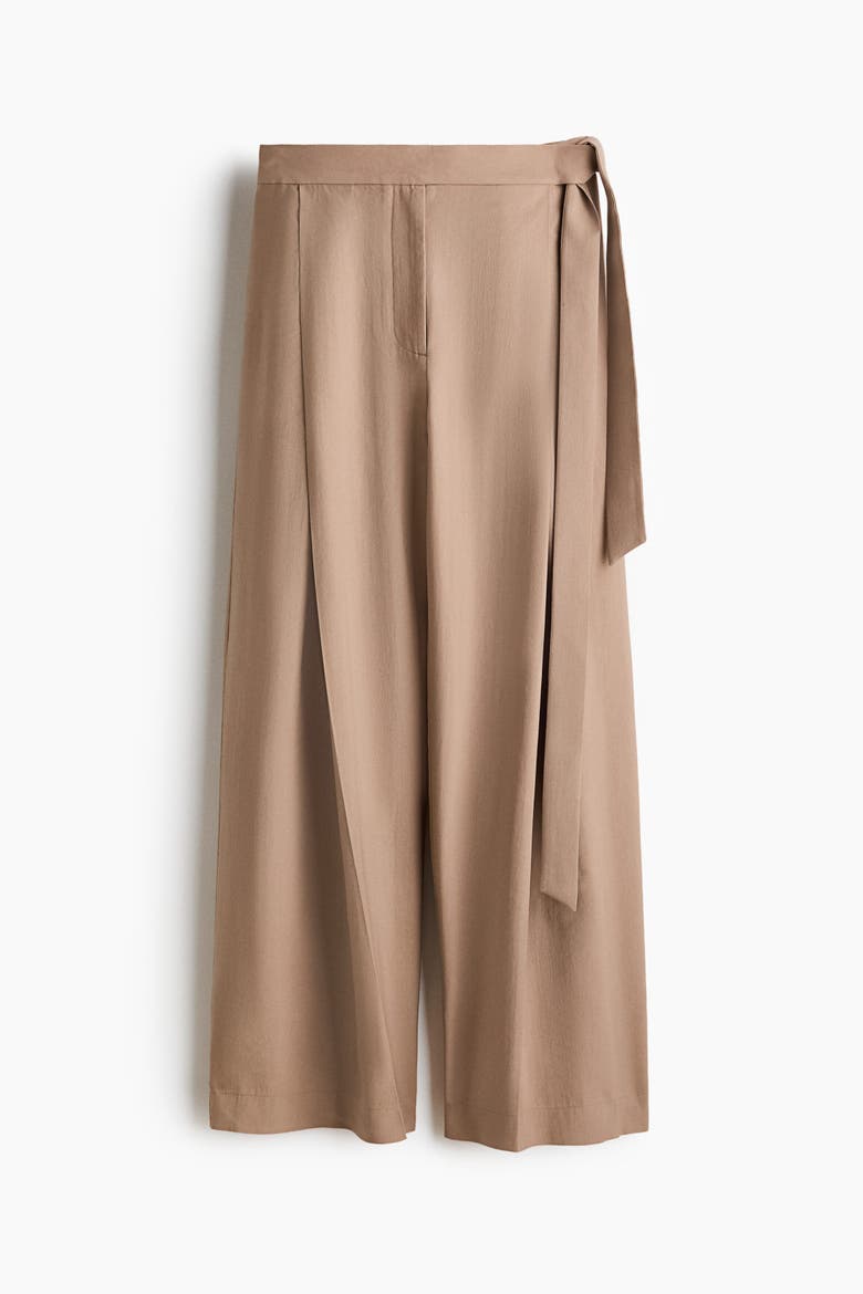 Tie-detail Twill Pants, Main, color, Beige