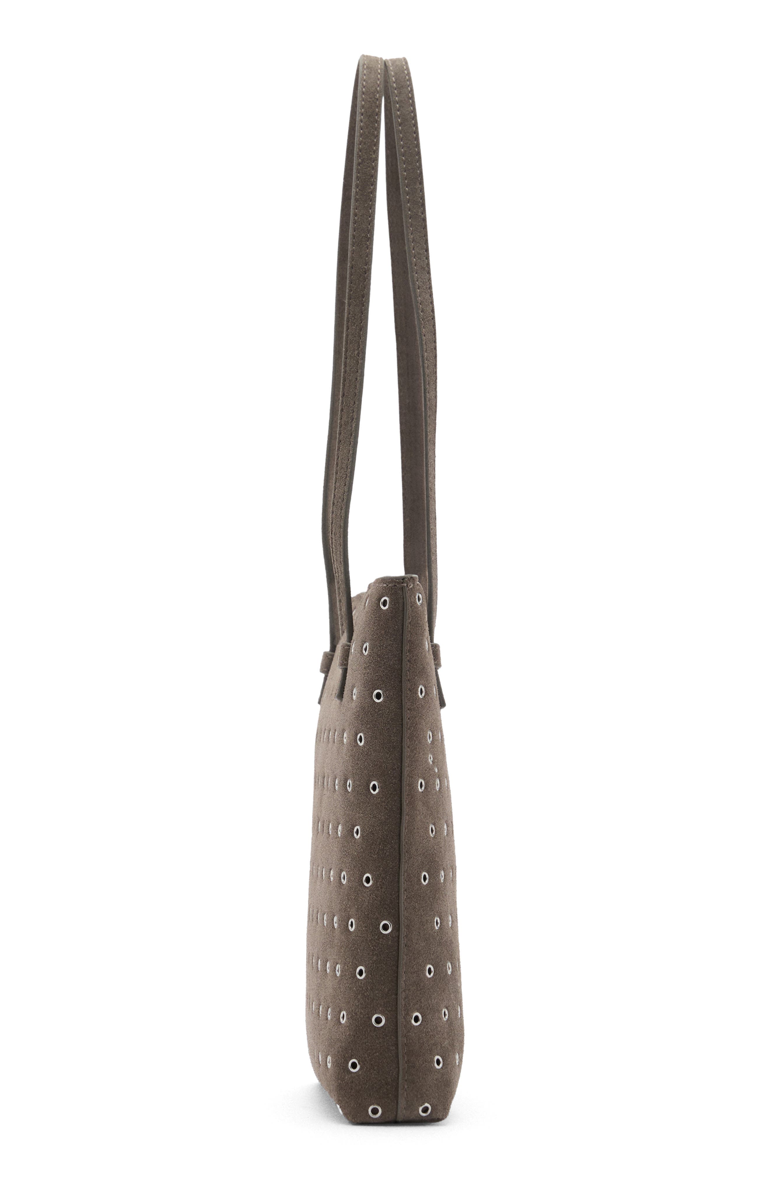 MANGO Die-Cut Leather Shopper Bag, Alternate, color, Medium Brown