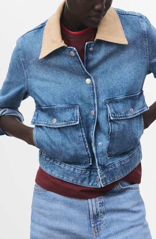 Mango Denim Jacket With Corduroy Collar In Blue