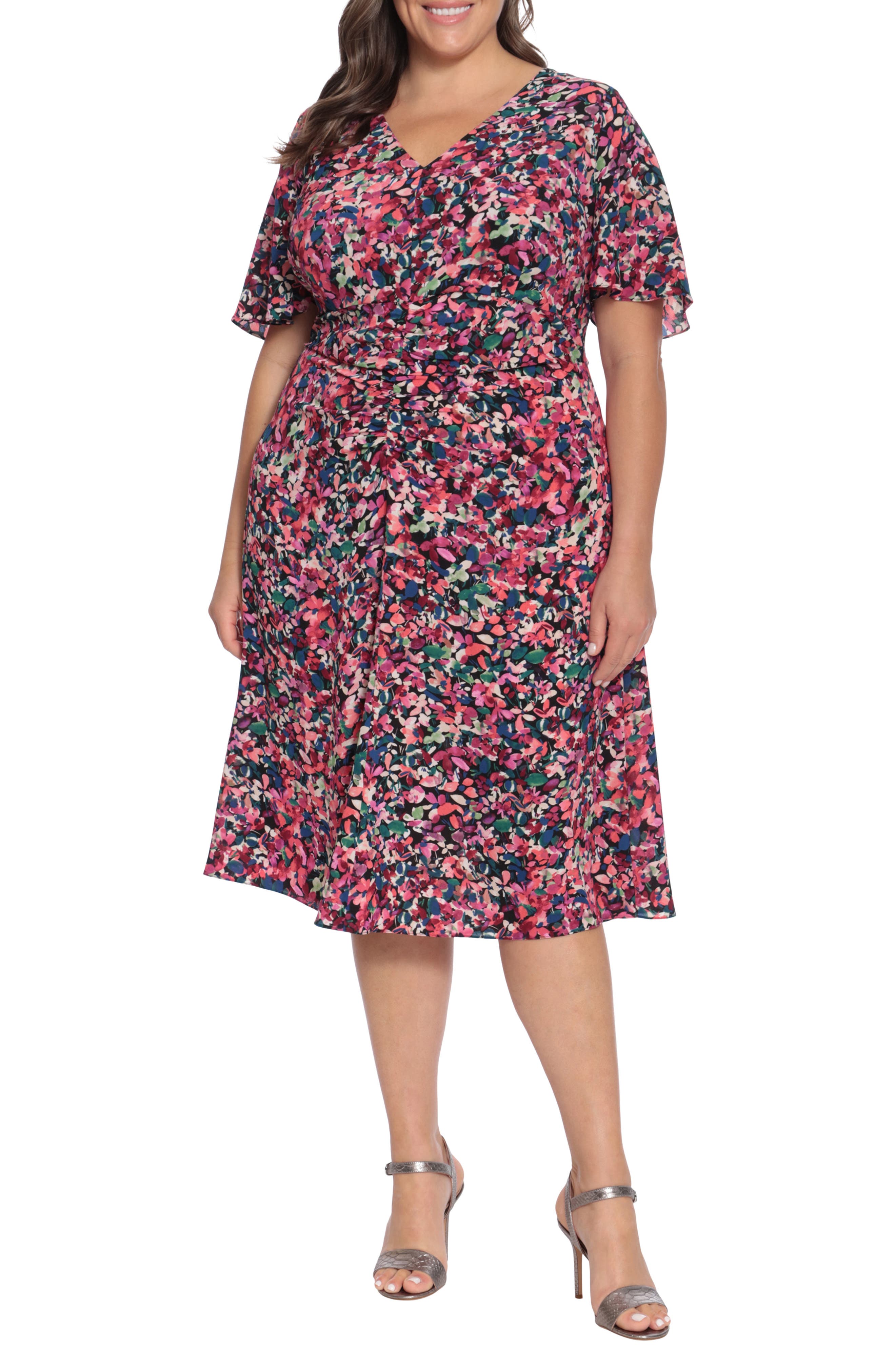 London Times Flutter Sleeve Shirred Midi Dress (Women) | Nordstromrack