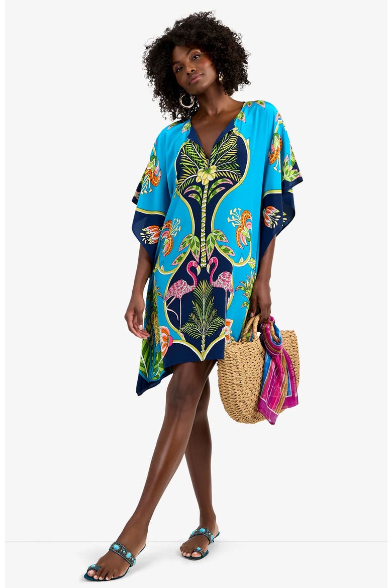 Theodora Tiger Lily Printed Silk Caftan Dress, Alternate, color, Tiger Lily