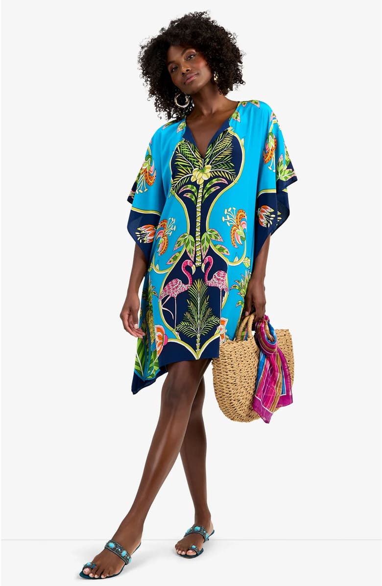 Trina Turk Theodora Tiger Lily Printed Silk Caftan Dress, Alternate, color, Tiger Lily