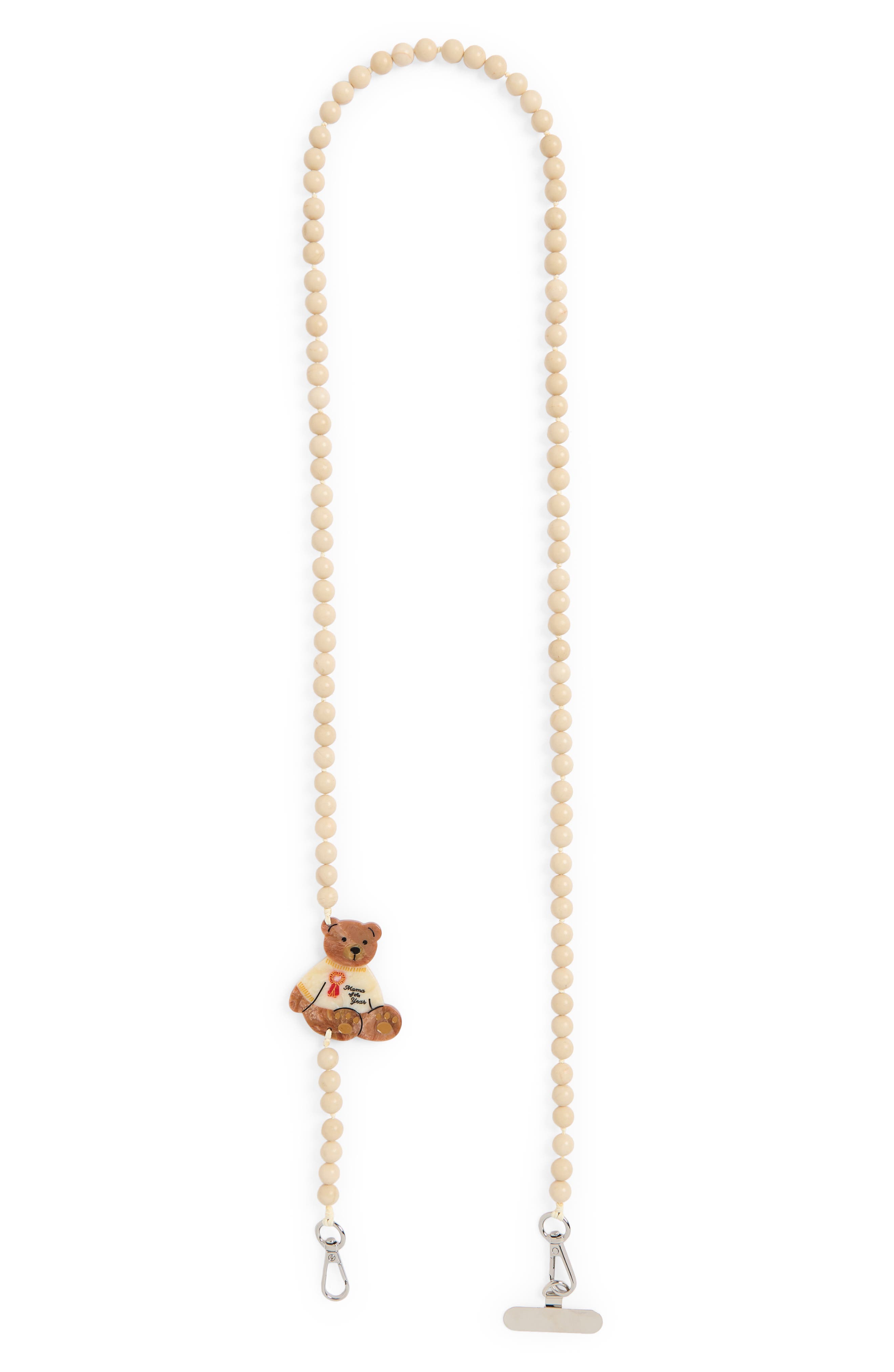 Mama Bear Beaded Crossbody Phone Strap, Main, color, CREAM