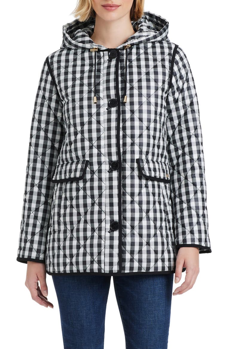 spade flower water resistant gingham quilted jacket, Alternate, color, GINGHAM FIELD SMALL