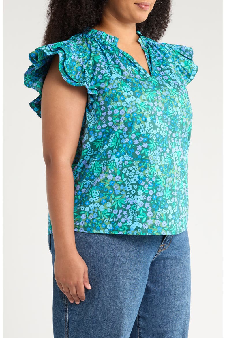 Midnight Floral Ruffle Top, Alternate, color, EMERALD GREEN/ BLUE