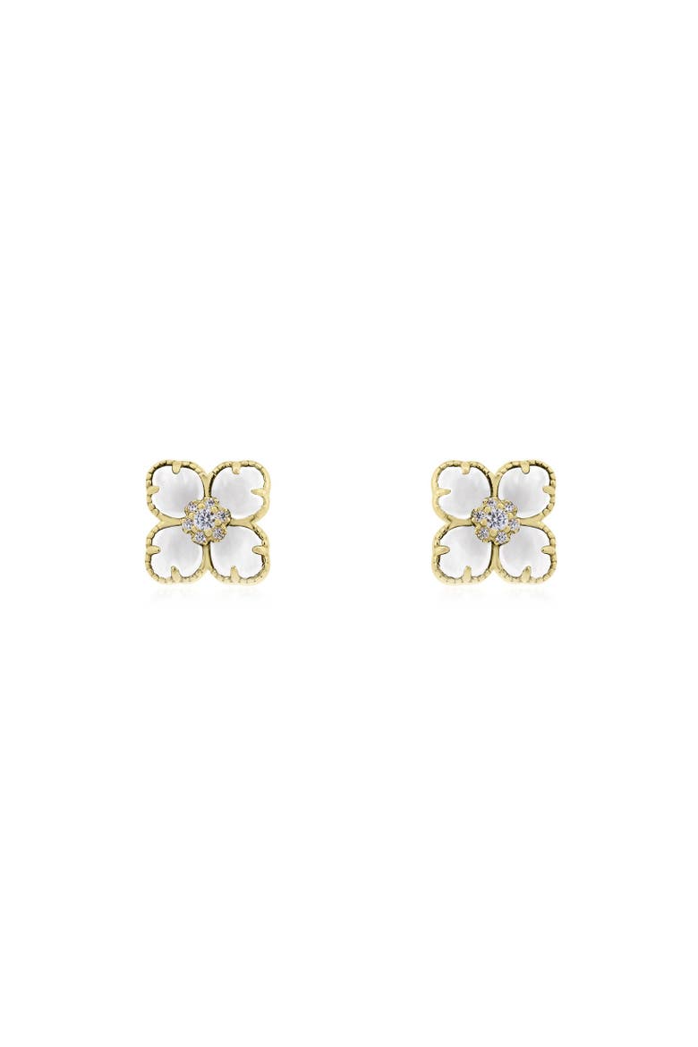 Mother of Pearl CZ Flower Stud Earrings, Alternate, color, Mother Of Pearl