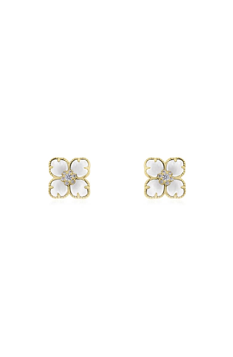 The Lovery Fine Jewelry Mother of Pearl CZ Flower Stud Earrings, Alternate, color, Mother Of Pearl