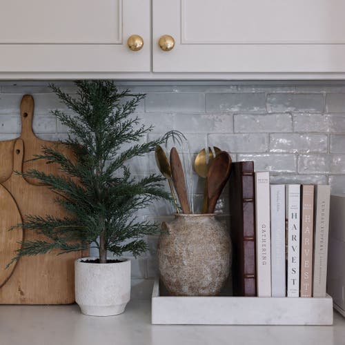 Cg Hunter 24" Artificial Evergreen Cedar Tree Set In Sand